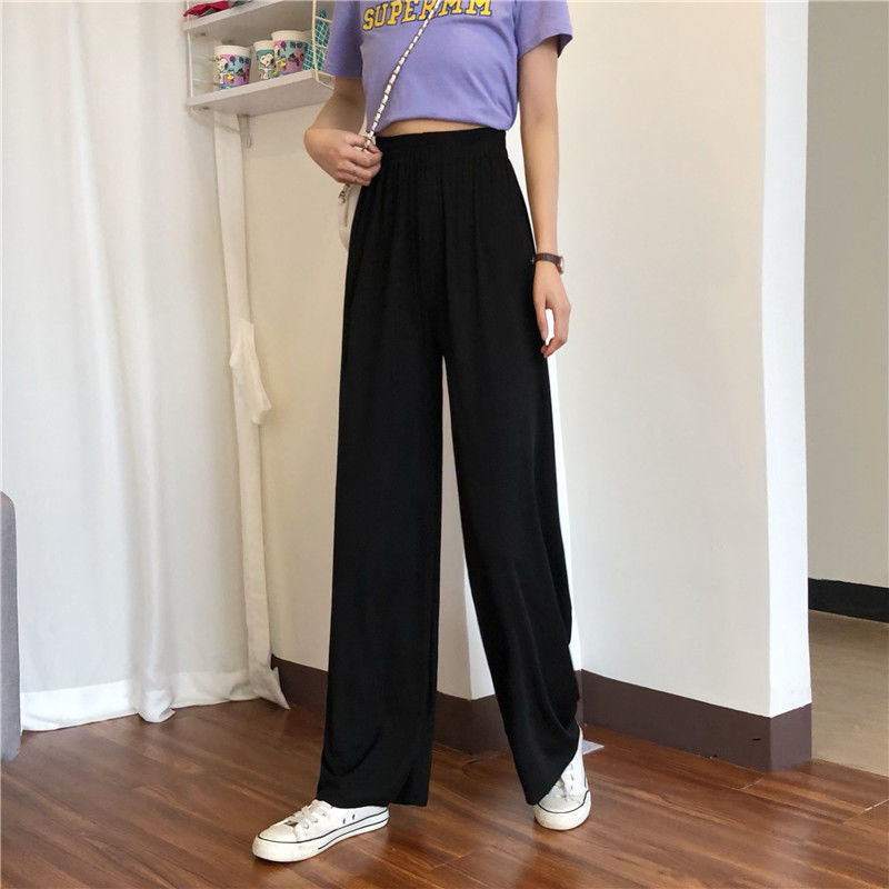 Summer women's thin ice silk wide-leg pants high waist drape mopping casual trousers