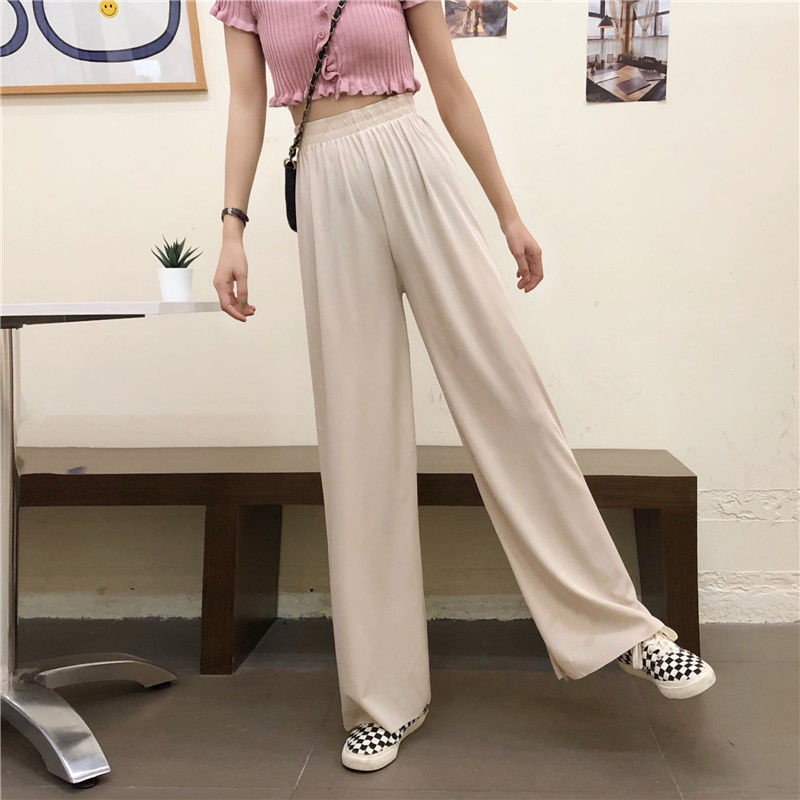 Summer women's thin ice silk wide-leg pants high waist drape mopping casual trousers