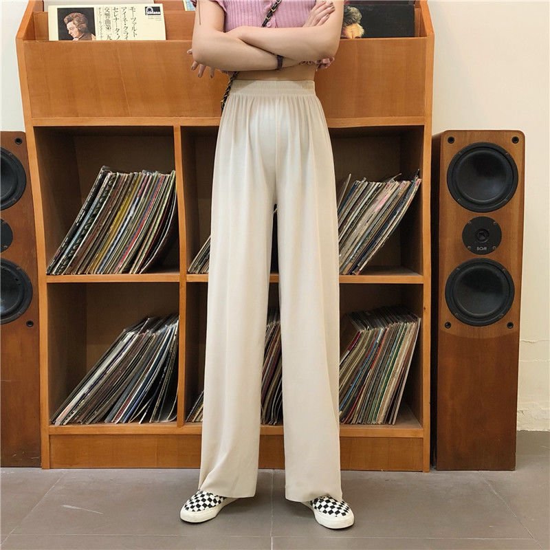 Summer women's thin ice silk wide-leg pants high waist drape mopping casual trousers