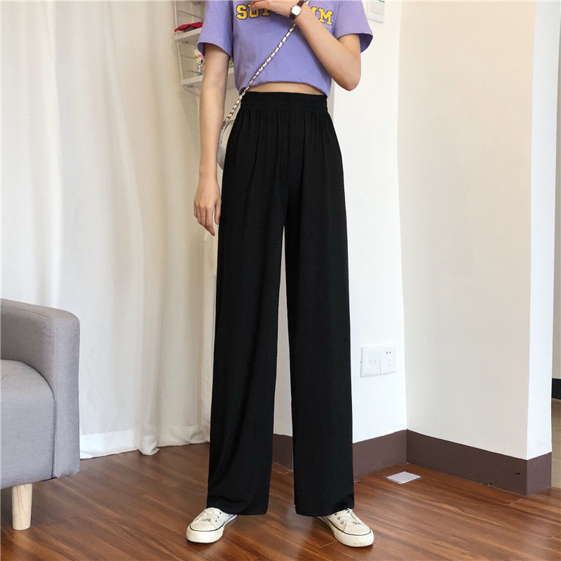 Summer women's thin ice silk wide-leg pants high waist drape mopping casual trousers