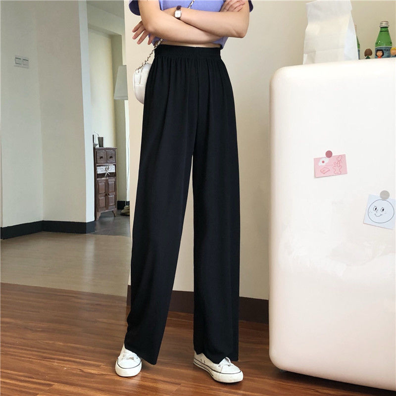 Summer women's thin ice silk wide-leg pants high waist drape mopping casual trousers