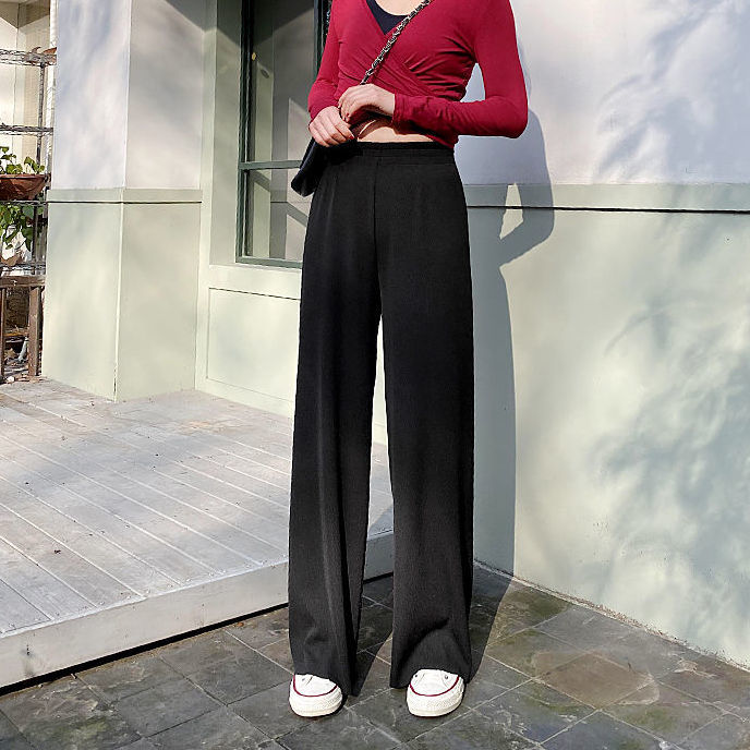 Summer women's thin ice silk wide-leg pants high waist drape mopping casual trousers