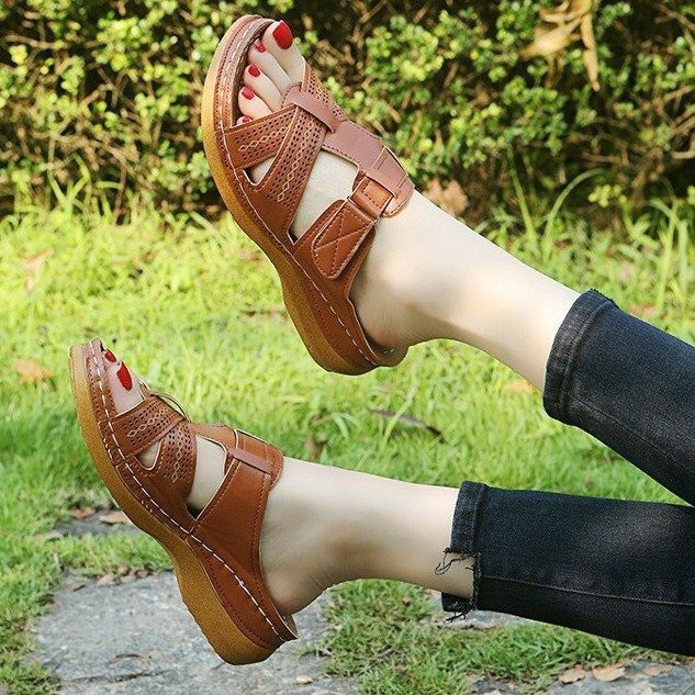 New Arrival Large size 38 -42  women's shoes hollow wedge heel Velcro sandals women's slippers