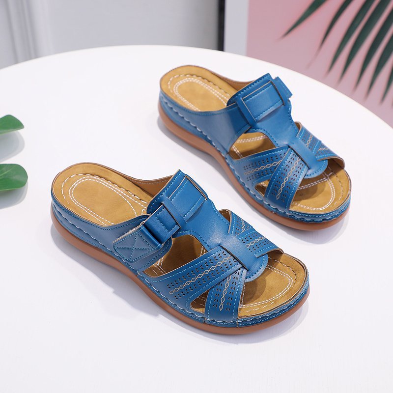 New Arrival Large size 38 -42  women's shoes hollow wedge heel Velcro sandals women's slippers