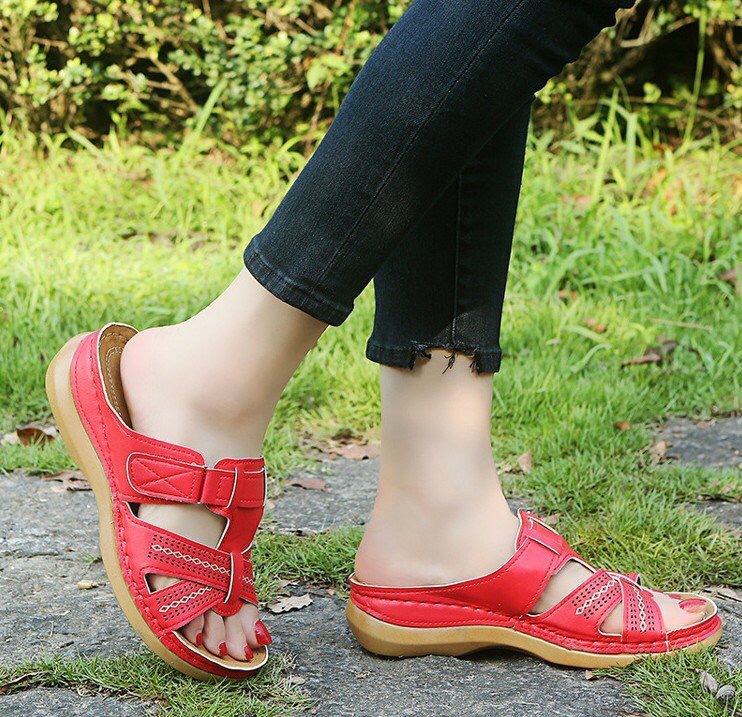 New Arrival Large size 38 -42  women's shoes hollow wedge heel Velcro sandals women's slippers