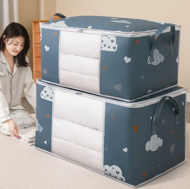 2pc storage bag 75L large capacity  bag non-woven fabric oversized moisture-proof luggage duvet cloth storage bag storage bag  Fast delivery within 1-5 days
