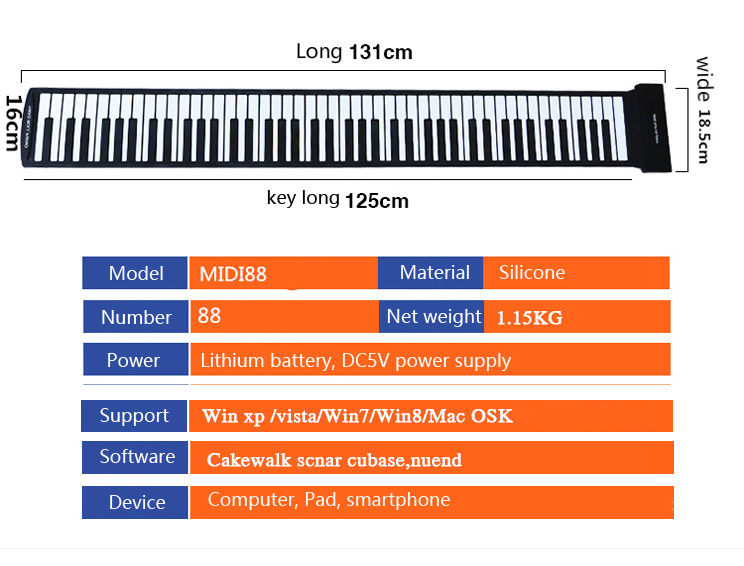 88 Key Electronic Digital Keyboard Piano Easy to use with computer,pad,laptops  easy to carry music