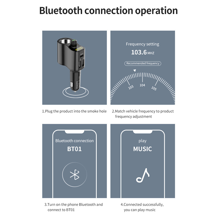 Car Bluetooth FM transmitter 3usb charger Wireless handsfree