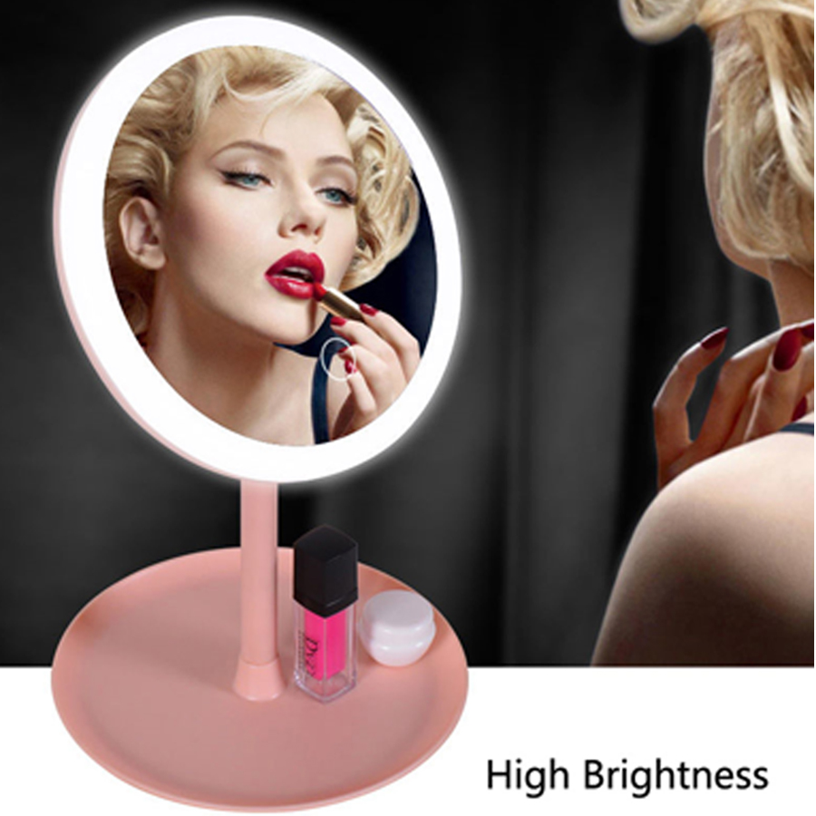 led cosmetic mirror three brightness brightness desktop rechargeable desktop vanity mirror folding p