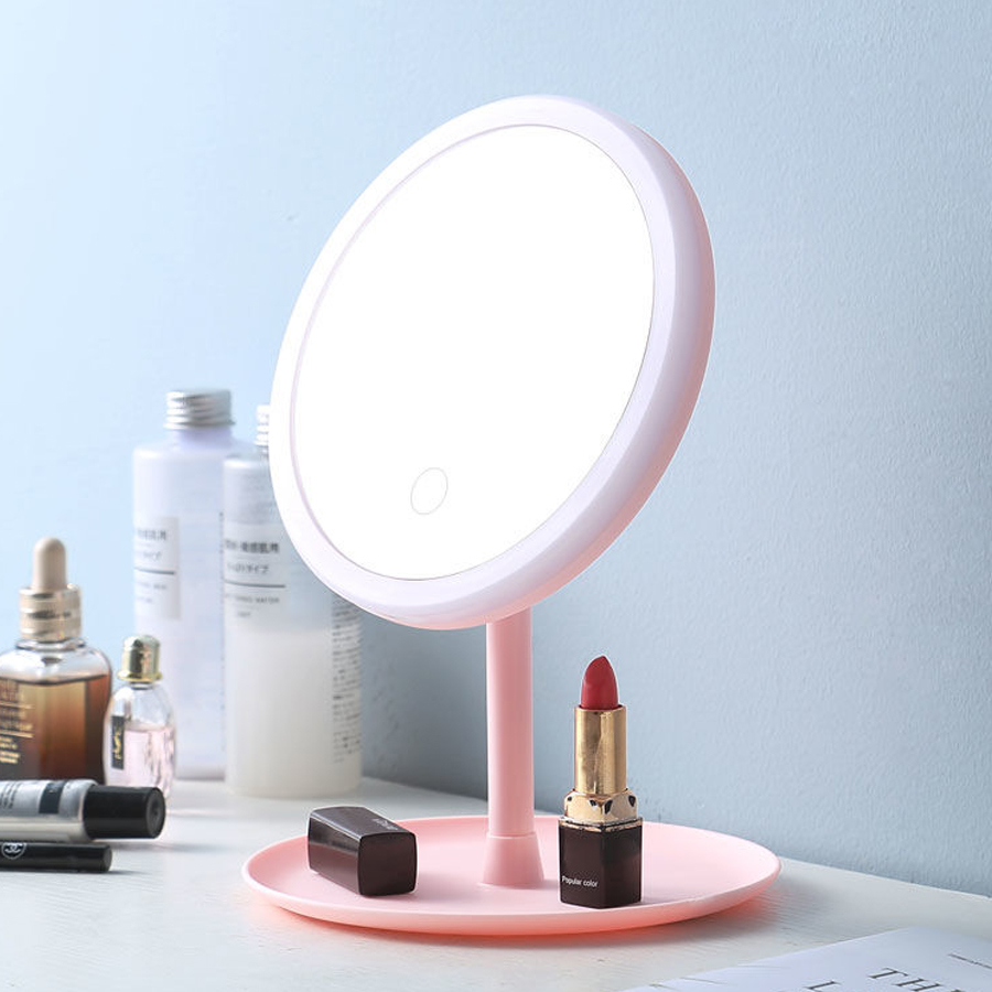 led cosmetic mirror three brightness brightness desktop rechargeable desktop vanity mirror folding p