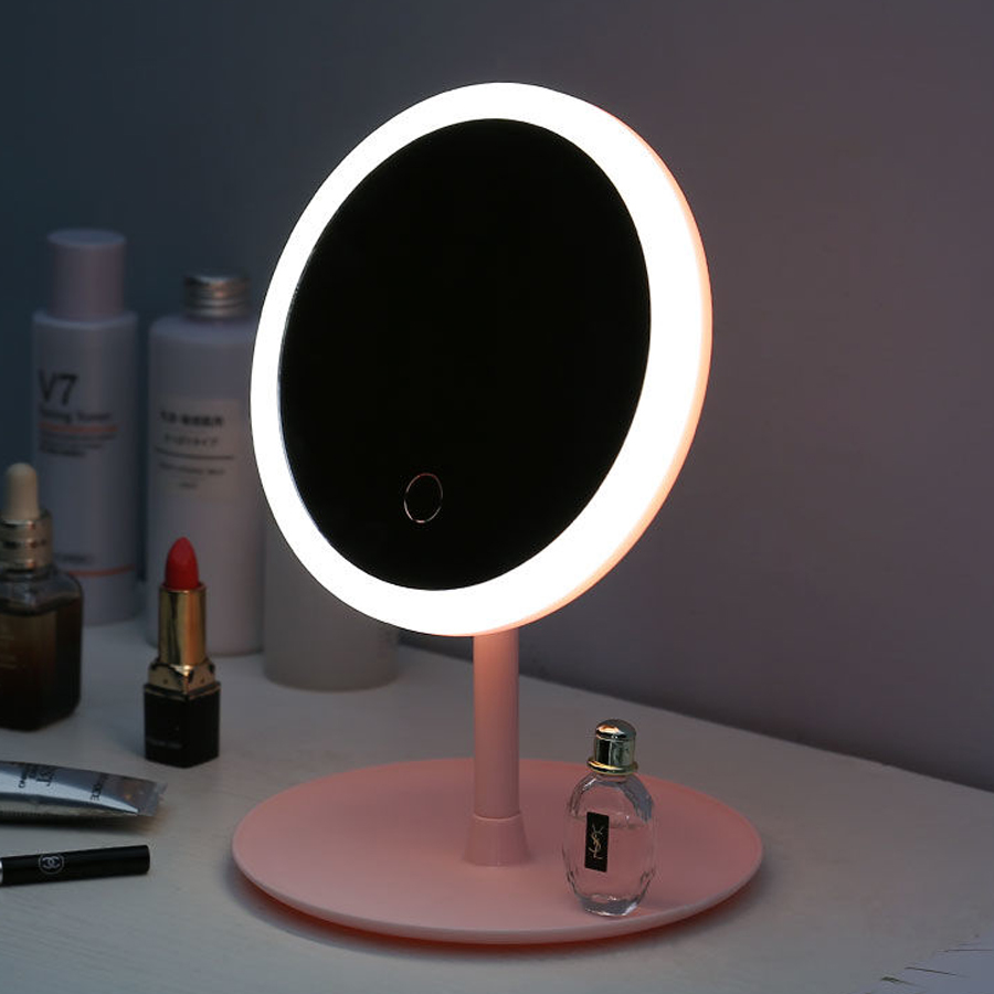 led cosmetic mirror three brightness brightness desktop rechargeable desktop vanity mirror folding p