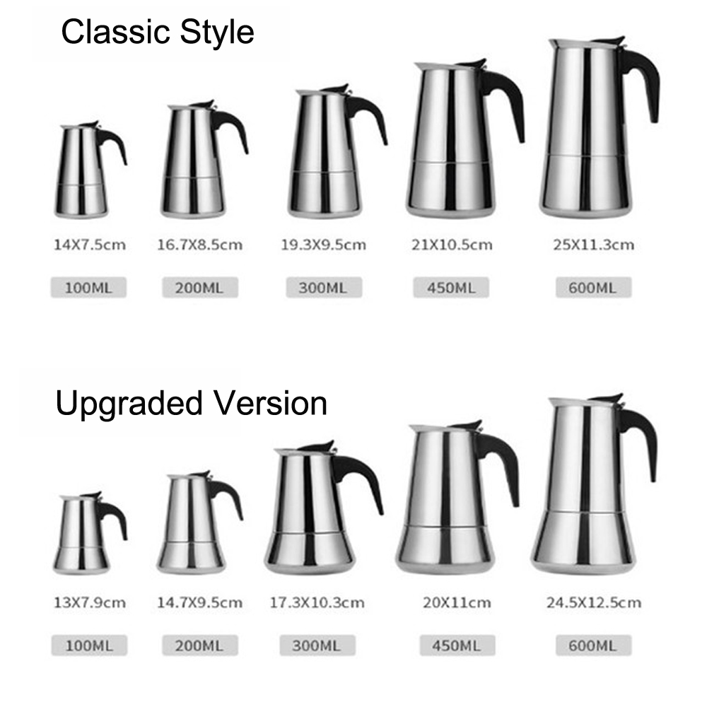 Moka pot, coffee pot with filter, Italian thick stainless steel espresso can be heated