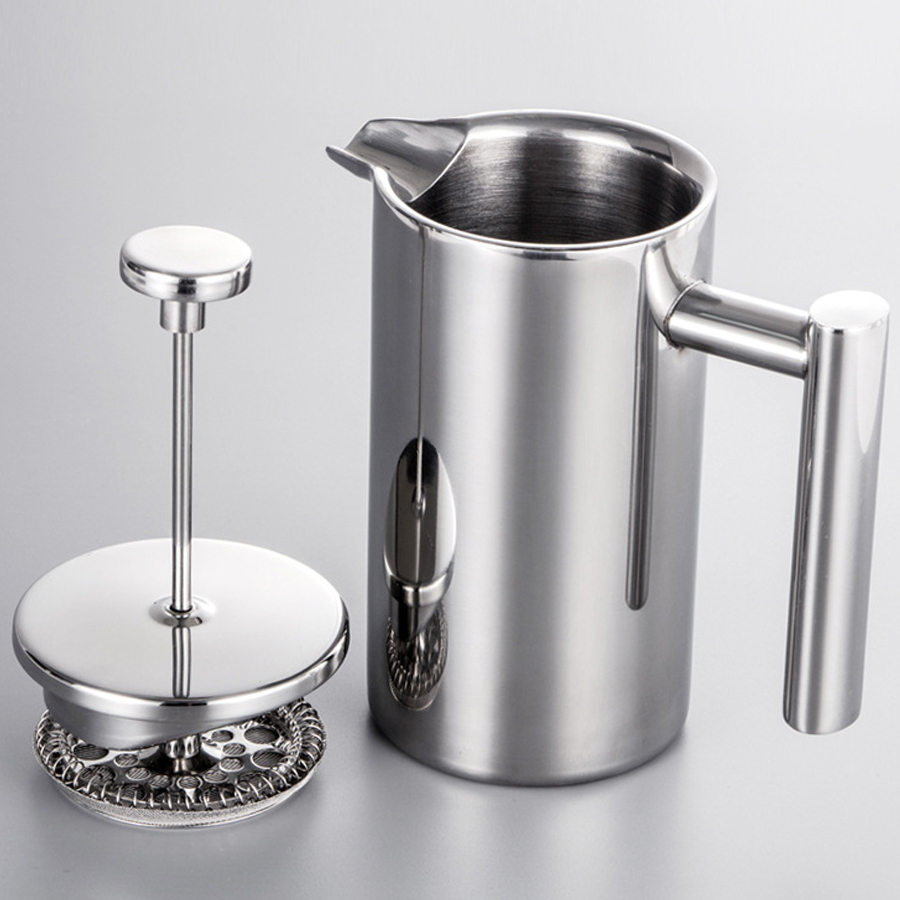 Double-layer insulation stainless steel French press pot filter household large-capacity hand-brewed coffee pot milk frother
