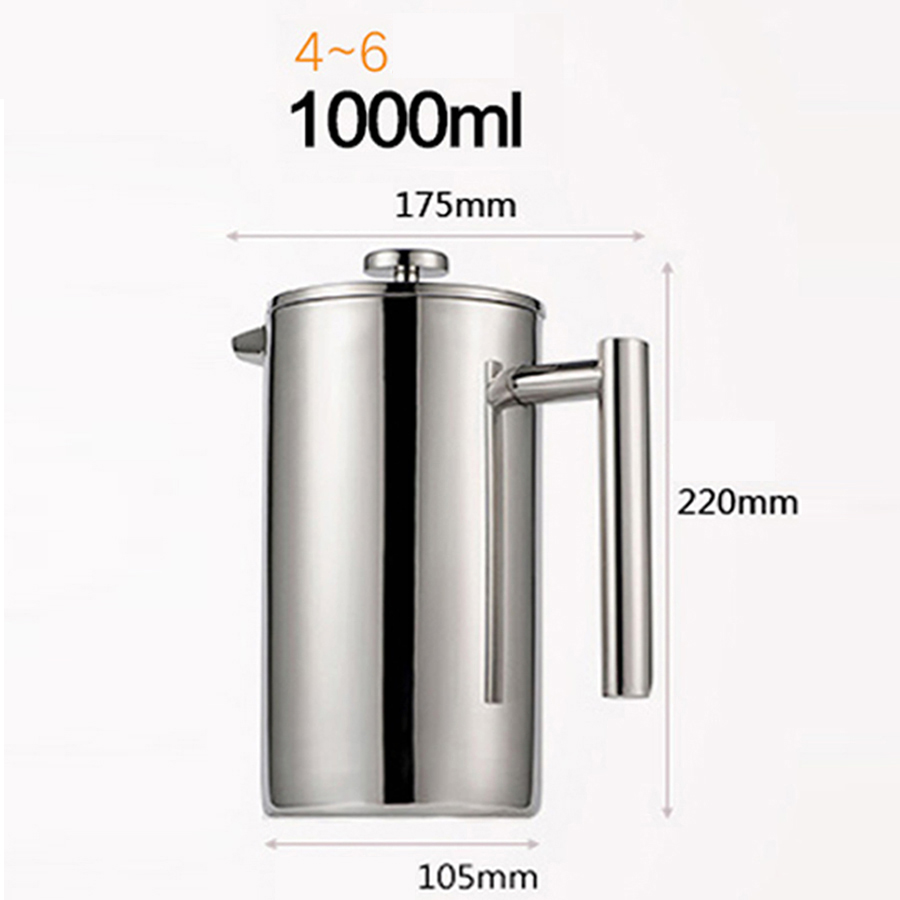 Double-layer insulation stainless steel French press pot filter household large-capacity hand-brewed coffee pot milk frother