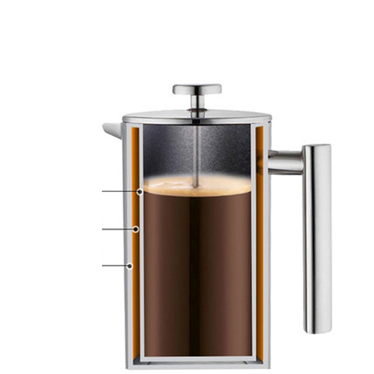 Double-layer insulation stainless steel French press pot filter household large-capacity hand-brewed coffee pot milk frother