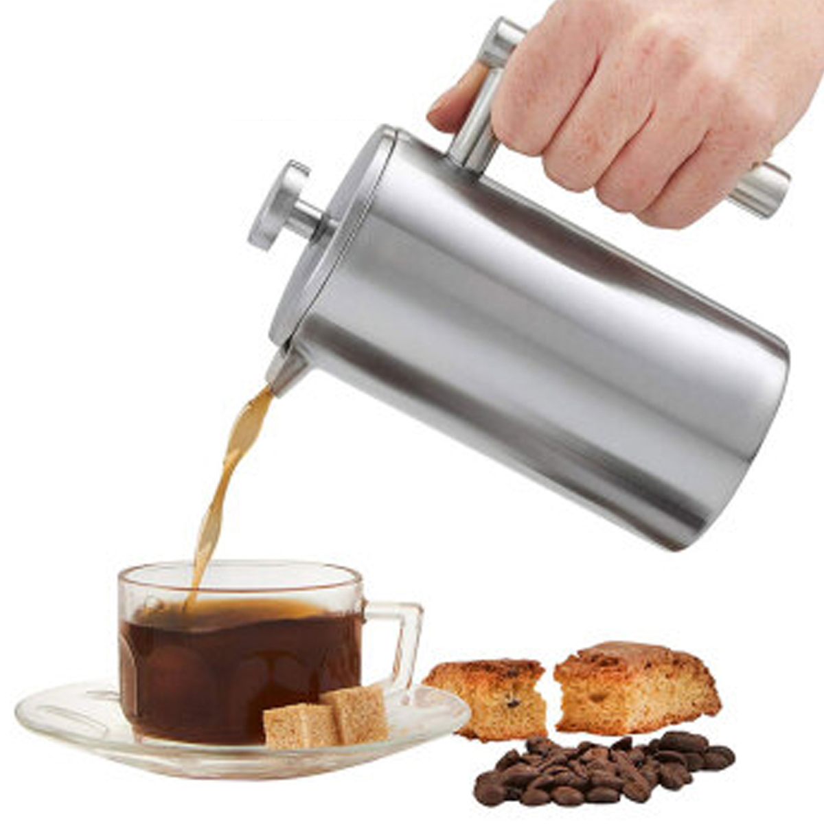 Double-layer insulation stainless steel French press pot filter household large-capacity hand-brewed coffee pot milk frother