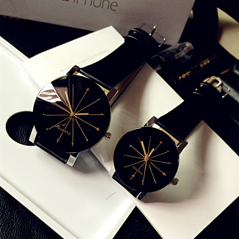 2PCS/SET Couple watch men and women fashion meridian ray PU leather quartz wrist watche watches