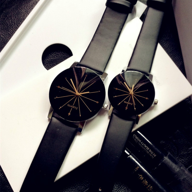 2PCS/SET Couple watch men and women fashion meridian ray PU leather quartz wrist watche watches