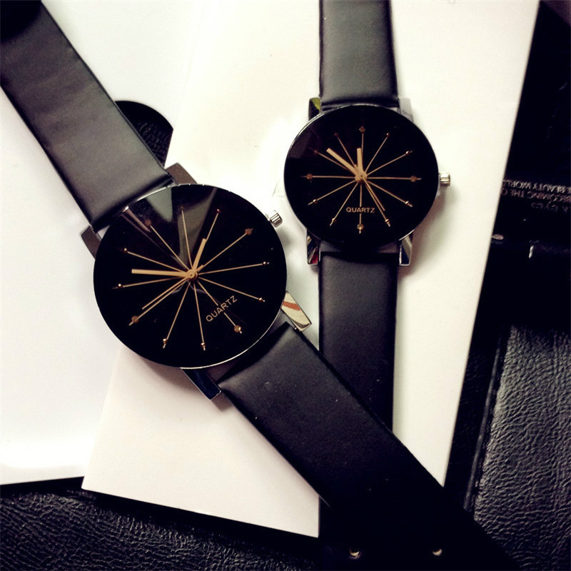 2PCS/SET Couple watch men and women fashion meridian ray PU leather quartz wrist watche watches