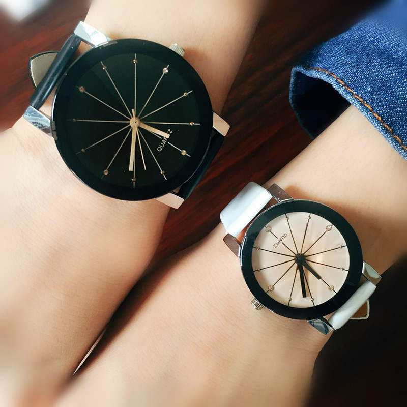 2PCS/SET Couple watch men and women fashion meridian ray PU leather quartz wrist watche watches