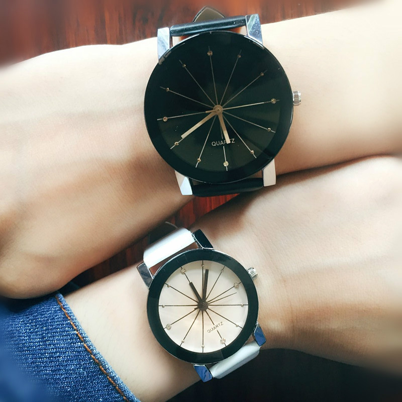 2PCS/SET Couple watch men and women fashion meridian ray PU leather quartz wrist watche watches