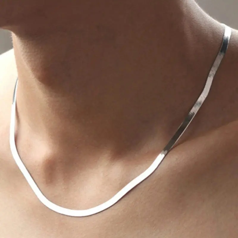 Silver plated temperament necklace for men and women fashion short clavicle flat snake bone chain