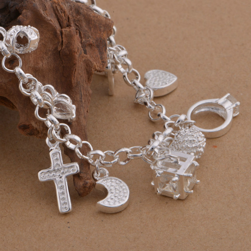 Plated 925 Silver Bracelets silvery european american 13 Hanging ornament wedding Jewelry for women