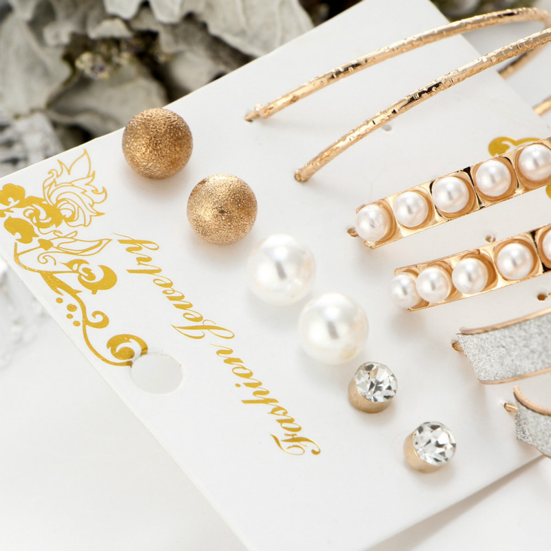 6 Pcs/set earrings studs for women exaggerated artificial pearl large circle earring in jewellery