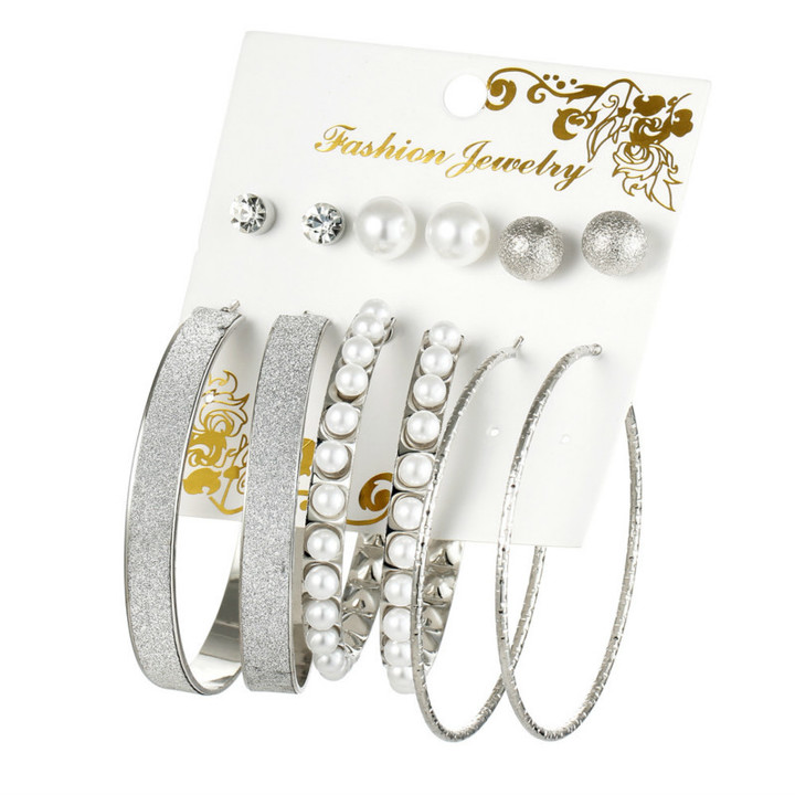 6 Pcs/set earrings studs for women exaggerated artificial pearl large circle earring in jewellery