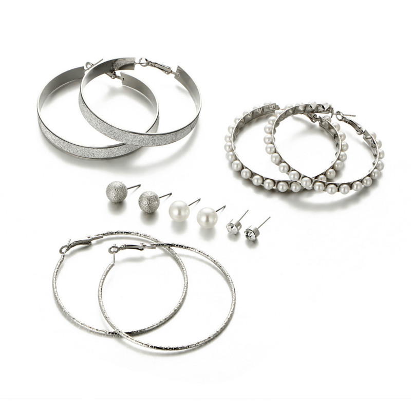 6 Pcs/set earrings studs for women exaggerated artificial pearl large circle earring in jewellery
