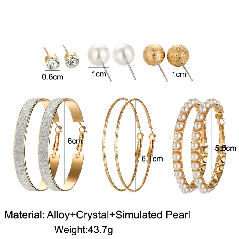 6 Pcs/set earrings studs for women exaggerated artificial pearl large circle earring in jewellery
