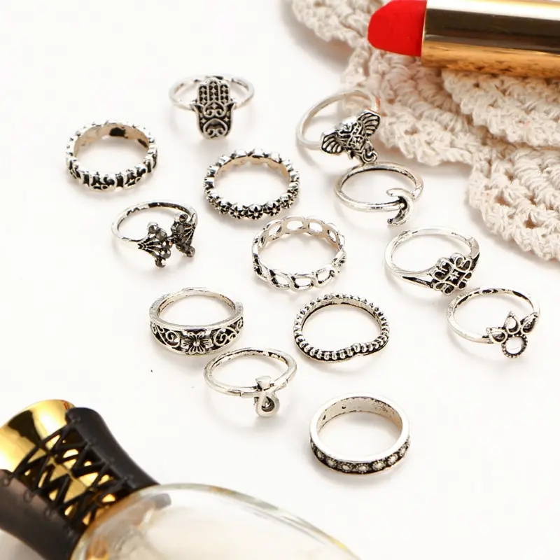 Hot new Ring sets Europe and America retro crown elephant rings in jewellery for men and women