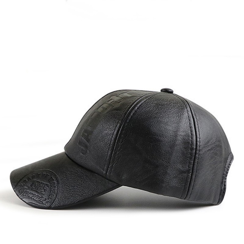 Fashion PU leather men's outdoor cap autumn and winter baseball cap embossed letters hat men adjustable