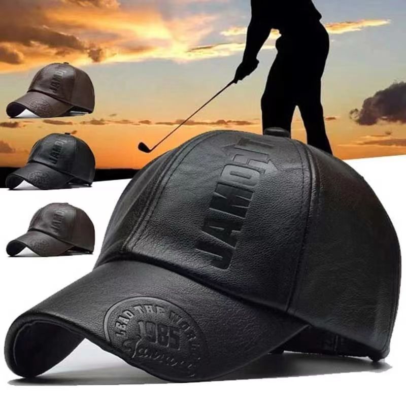 Fashion PU leather men's outdoor cap autumn and winter baseball cap embossed letters hat men adjustable