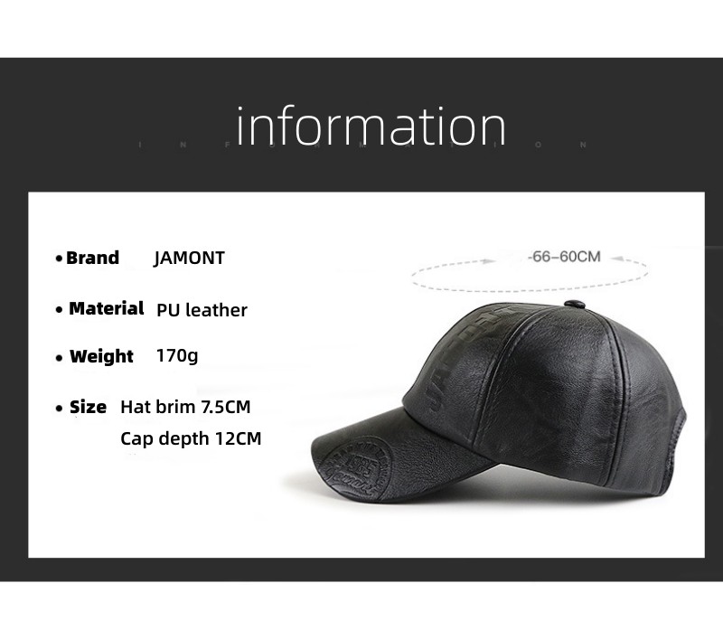 Fashion PU leather men's outdoor cap autumn and winter baseball cap embossed letters hat men adjustable