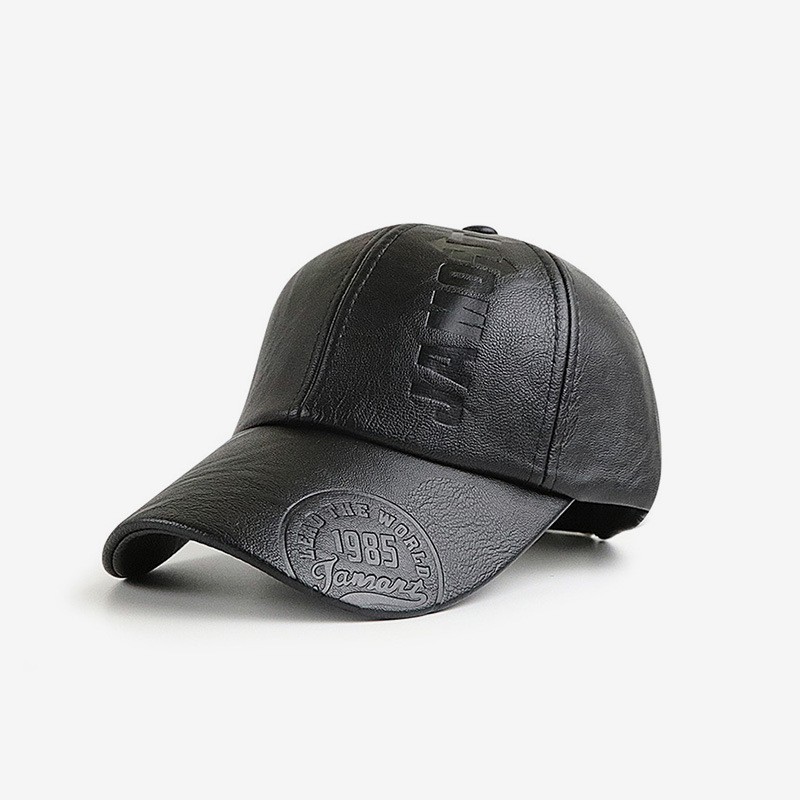 Fashion PU leather men's outdoor cap autumn and winter baseball cap embossed letters hat men adjustable