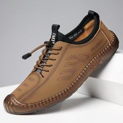 Men Shoes Soft Bottom Soft Surface Men's Shoes Athletic  Casual Leather  Walking Shoes 41 Khaki