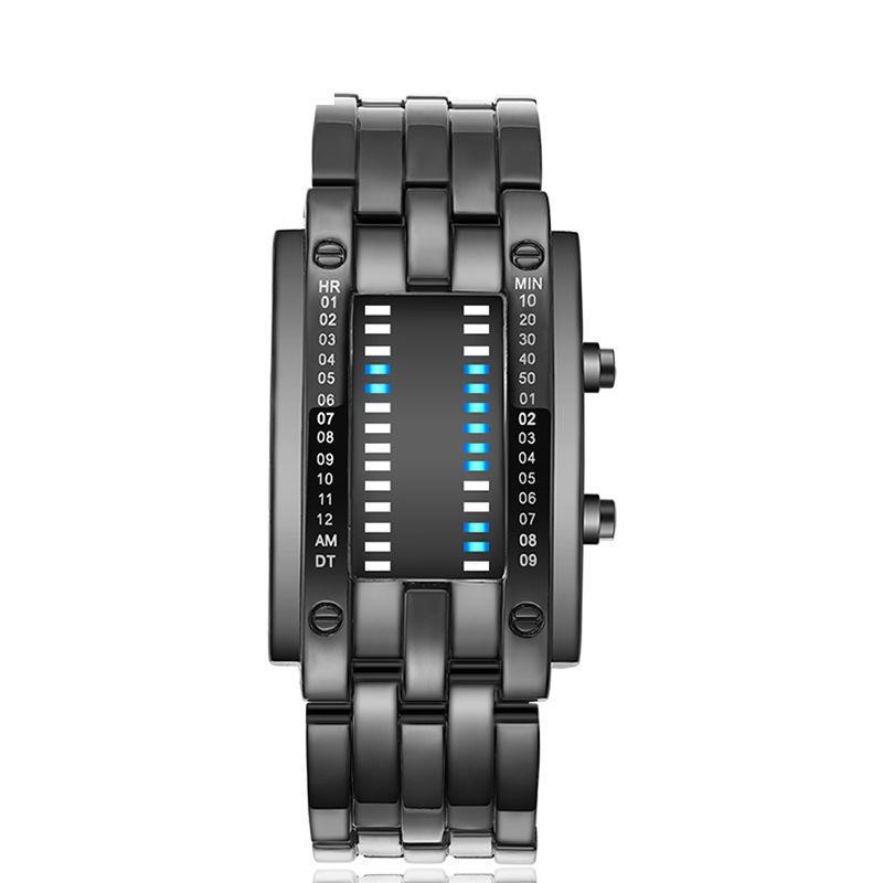 Fashion LED Iron Watches  For Man  And Women Dual-line Binary Personality Electronic Watch Man Wrist  Watch BlackBlack