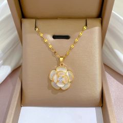 Romantic Cat's Eye Flower Jewelry 18K Transparent Gold Necklace Clavicle Chain Pendant Necklaces Gold FREE SIZE