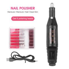 Nail Manicure USB Mini Electric Grinding Variable Speed Rotary Tool Kit Drill Bit Engraving Pen for Milling and Polishing Tools Black USB Charging 6 Bits