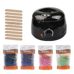 Hair Removal Wax-melt Machine Heater 4 Package Wax Beans 10 Wood Stickers Hair Removal Machine Waxing Kit White 200CC
