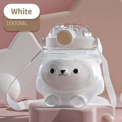 1000ml Cute Bear Water Cup Summer Portable Large Capacity Kettle Plastic Double Drinking Straw Cup Outdoor Sports Water Bottle White 1000ml