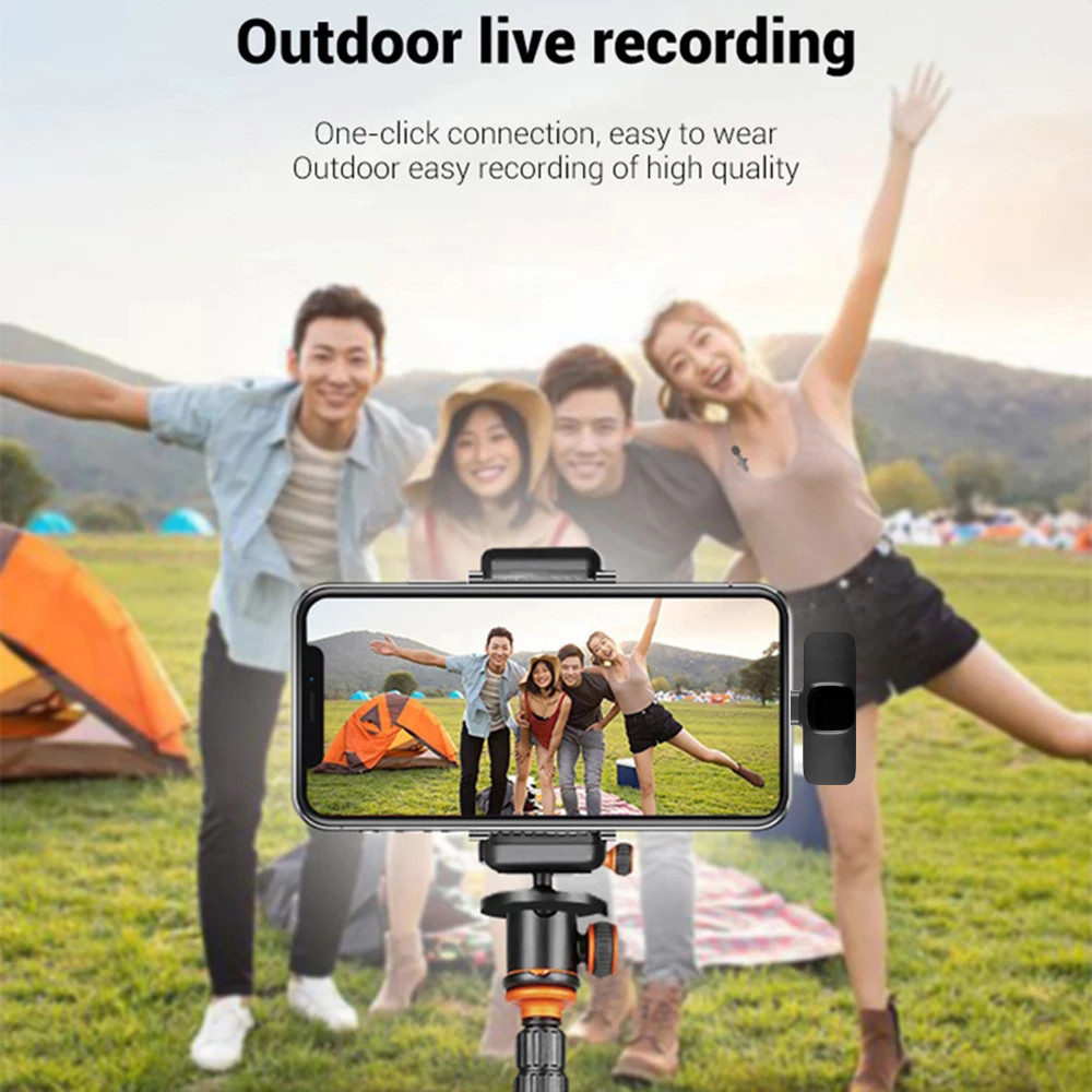 2 In 1 Wireless Lavalier Microphone Portable Audio Video Recording Mini Mic for iPhone Type-C Live Broadcast Gaming Phone Mic