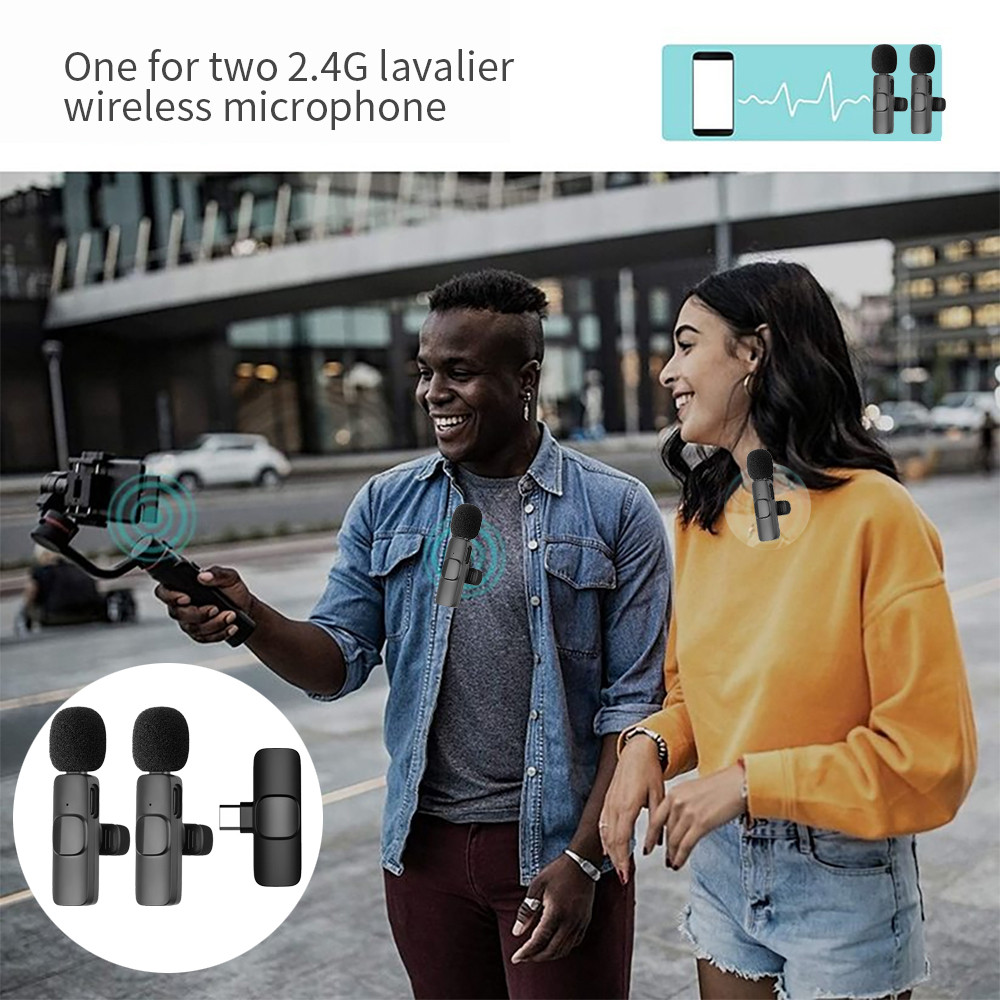 2 In 1 Wireless Lavalier Microphone Portable Audio Video Recording Mini Mic for iPhone Type-C Live Broadcast Gaming Phone Mic