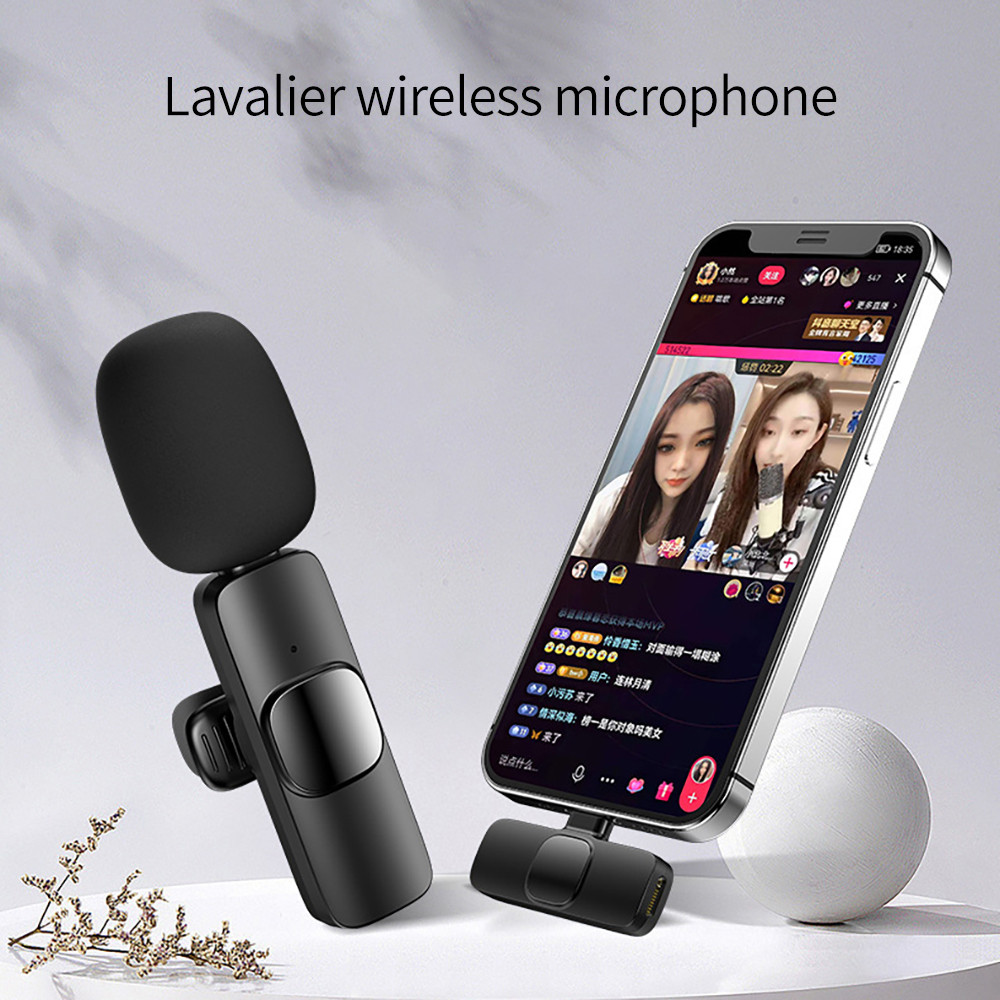2 In 1 Wireless Lavalier Microphone Portable Audio Video Recording Mini Mic for iPhone Type-C Live Broadcast Gaming Phone Mic