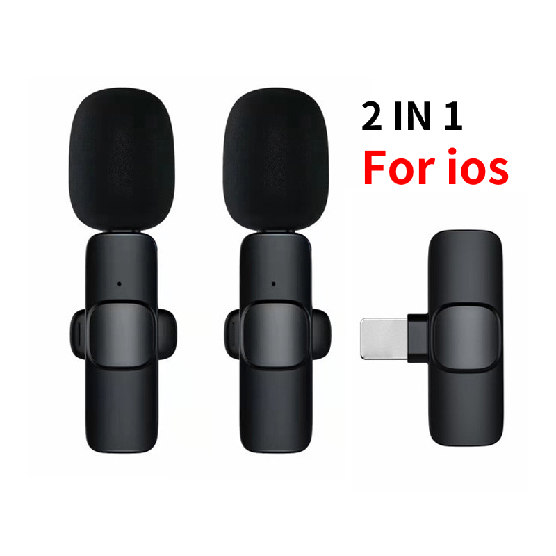 2 In 1 Wireless Lavalier Microphone Portable Audio Video Recording Mini Mic for iPhone Type-C Live Broadcast Gaming Phone MicBlack,2 In1 For IOS