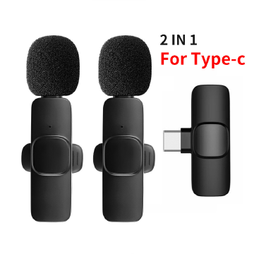 2 In 1 Wireless Lavalier Microphone Portable Audio Video Recording Mini Mic for iPhone Type-C Live Broadcast Gaming Phone MicBlack,2 In1 Type C