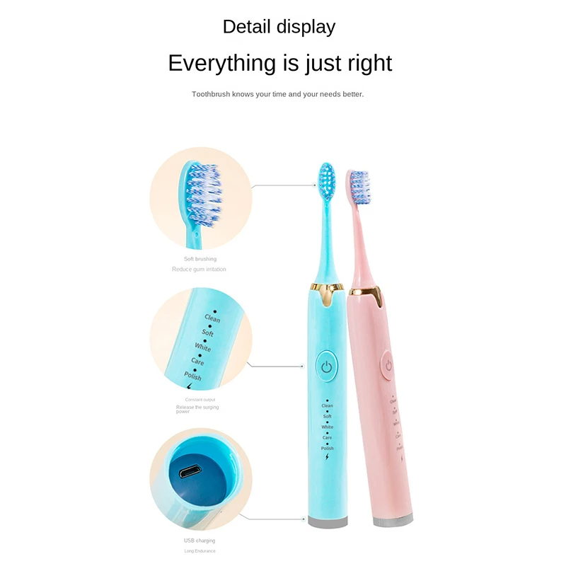 E810 Powerful Ultrasonic Sonic Electric Toothbrush USB Charge Rechargeable Tooth Brushes Washable Electronic Whitening Teeth Brush