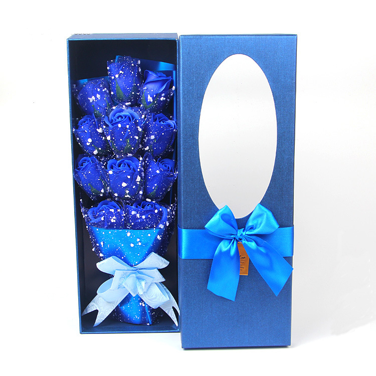Fashion Online 11 Chiffon Red Soap Flower With Bouquet Box Blue Pink Artificial Rose Gift for Wife