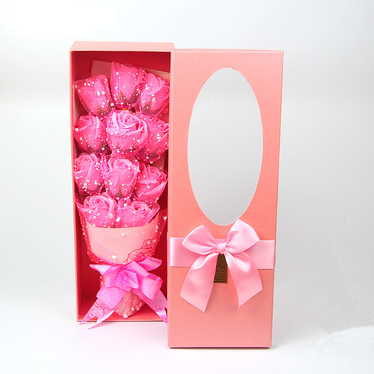 Fashion Online 11 Chiffon Red Soap Flower With Bouquet Box Blue Pink Artificial Rose Gift for Wife